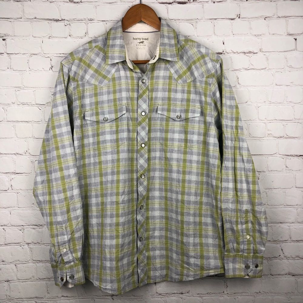 Horny Toad Green Plaid Button Up Men's Sz Medium